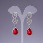 Серьги с красными кристаллами, длина 5,5 см, серый металл