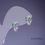 Серьги Xuping бабочки зелёные стразы 10×7 мм родий