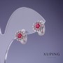 Серьги Xuping «цветок» с малиновыми кристаллами 12×9 мм родий