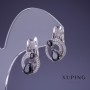 Серьги Xuping 20х12 мм с родиевым покрытием и черным камнем