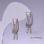 Серьги Xuping с белыми стразами 25×7 мм, родиевое покрытие
