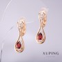 Серьги Xuping с камнем красного цвета 25×8 мм позолота 18К