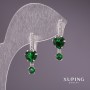 Серьги Xuping с зелёными камнями 24×8 мм родий