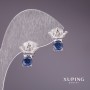 Серьги Xuping с синими камнями 12х13мм родий