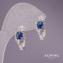 Серьги Xuping с синими камнями 18х8 мм родий