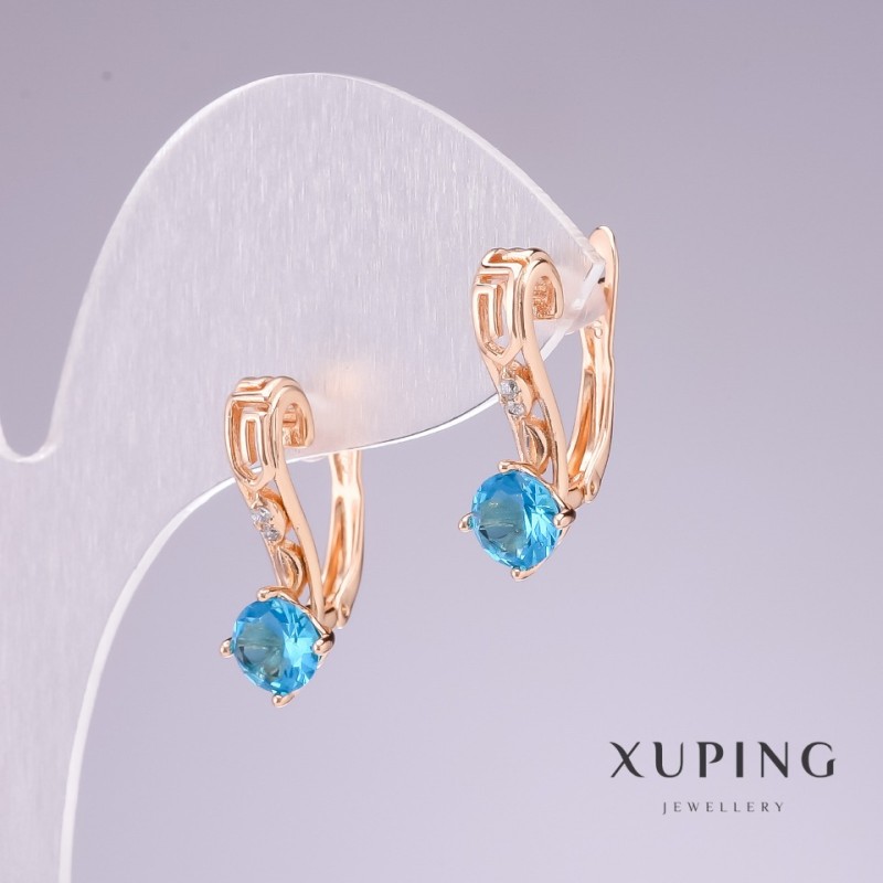 Серьги Xuping позолота 18К с голубым камнем