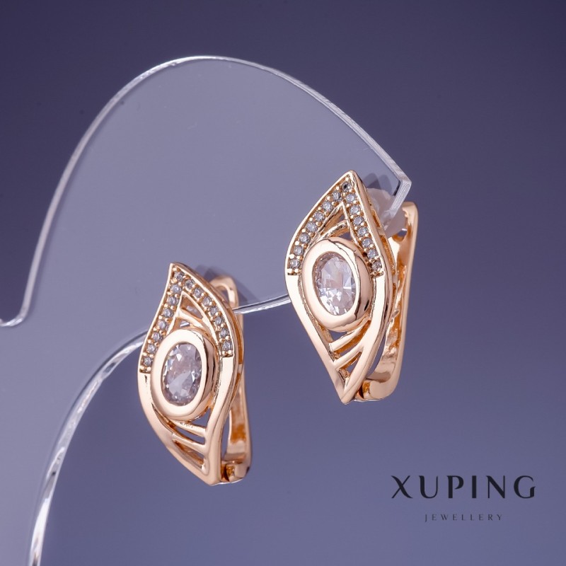 Серьги Xuping с камнем белого цвета 20х10мм позолота 18К
