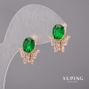 Серьги Xuping с зелёными камнями 14×17 мм