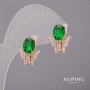 Серьги Xuping с зелёными камнями 14×17 мм