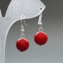 Серьги из коралла (пресс) гладкий шарик, диаметр 12 мм+-, длина 33 мм+-